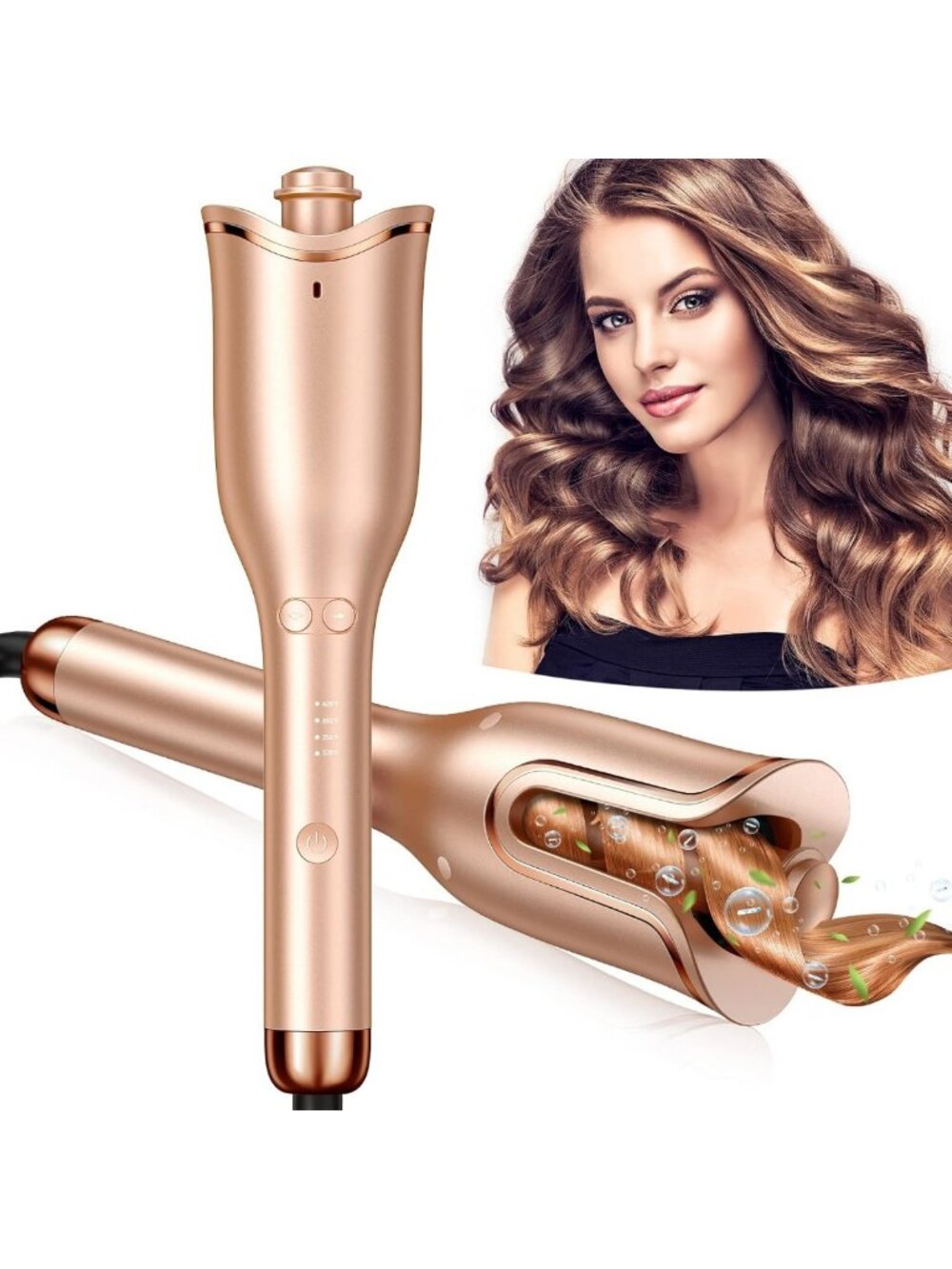 Automatic Curling Iron - Professional 1" Hair Curler, 4 Temp Settings, Auto